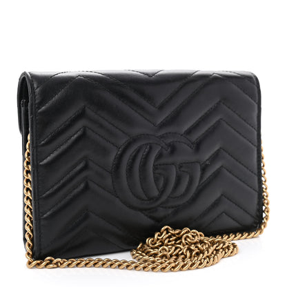 Gucci Calfskin Matelasse GG Marmont Chain Wallet Black 3 of 13
