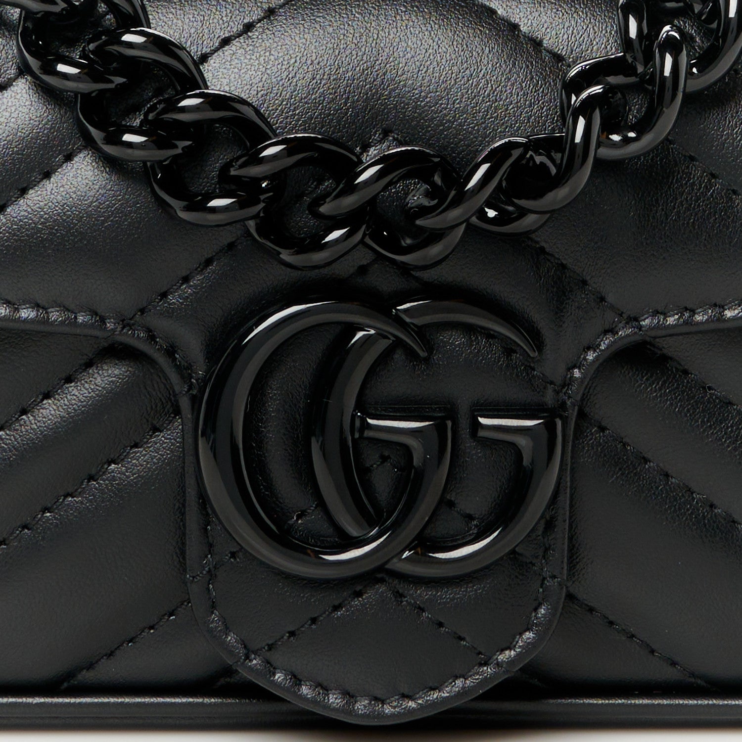 Gucci Calfskin Matelasse Monochrome GG Marmont Chain Belt Bag Black 8 of 11