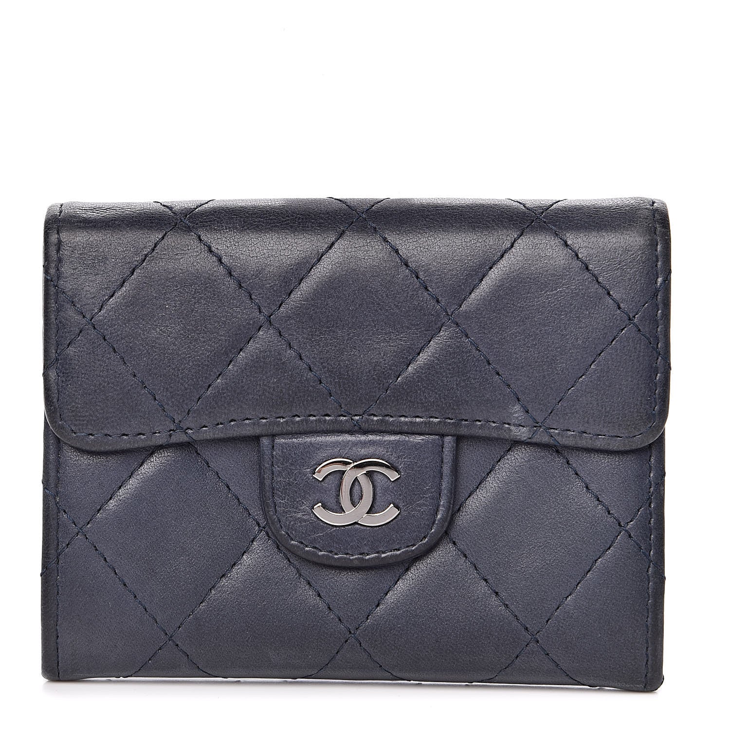 Chanel Lambskin Quilted Flap Card Holder Wallet Navy 1 of 13
