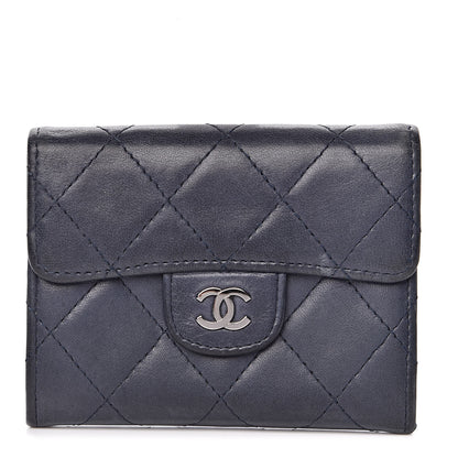 Chanel Lambskin Quilted Flap Card Holder Wallet Navy 1 of 13