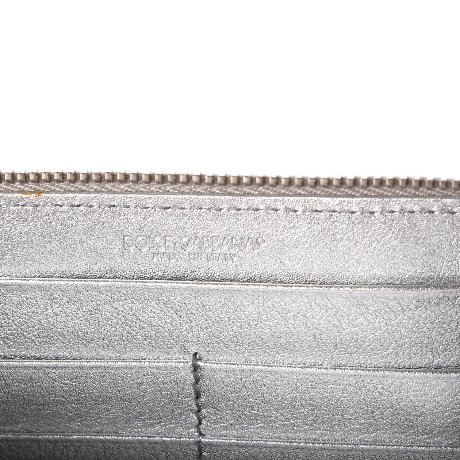Dolce & Gabbana Metallic Patent Calf Hair Zip Around Wallet on Chain Silver Leopard 6 of 8