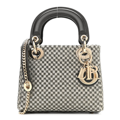 Christian Dior Calfskin Beaded Checkered Mini Lady Dior Grey White 1 of 9