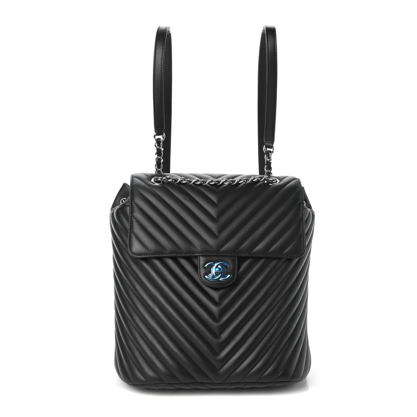 Calfskin Chevron Quilted Large Urban Spirit Backpack Black