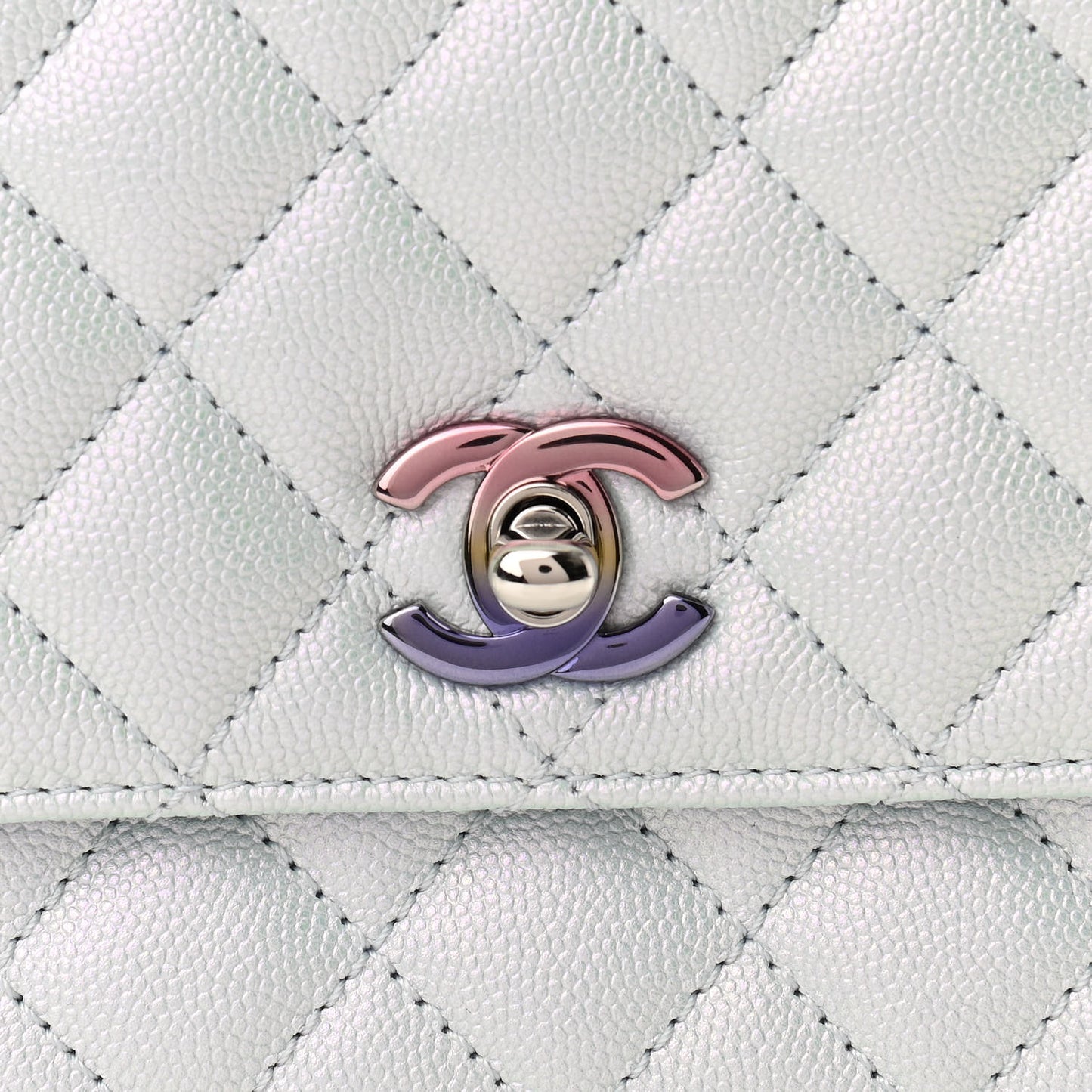 Iridescent Caviar Quilted Mini Coco Handle Flap Light Blue