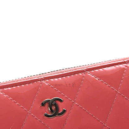 Chanel Patent Calfskin Quilted Large Gusset Zip Around Wallet Pink 10 of 11