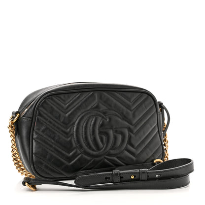 Gucci Calfskin Matelasse Small GG Marmont Chain Shoulder Bag Black 3 of 12