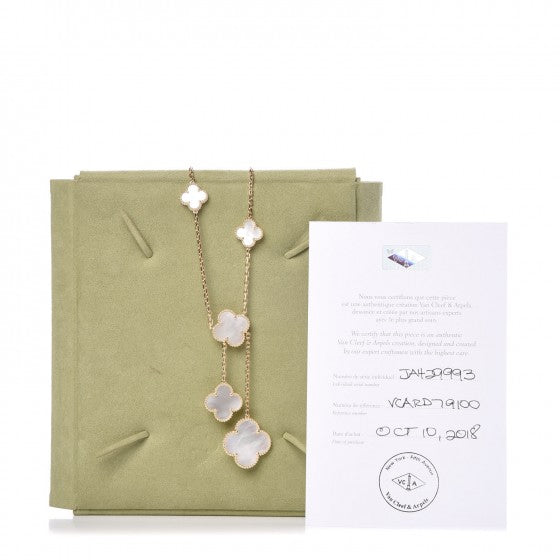 18K Gold Mother of Pearl 6 Motifs Magic Alhambra Necklace