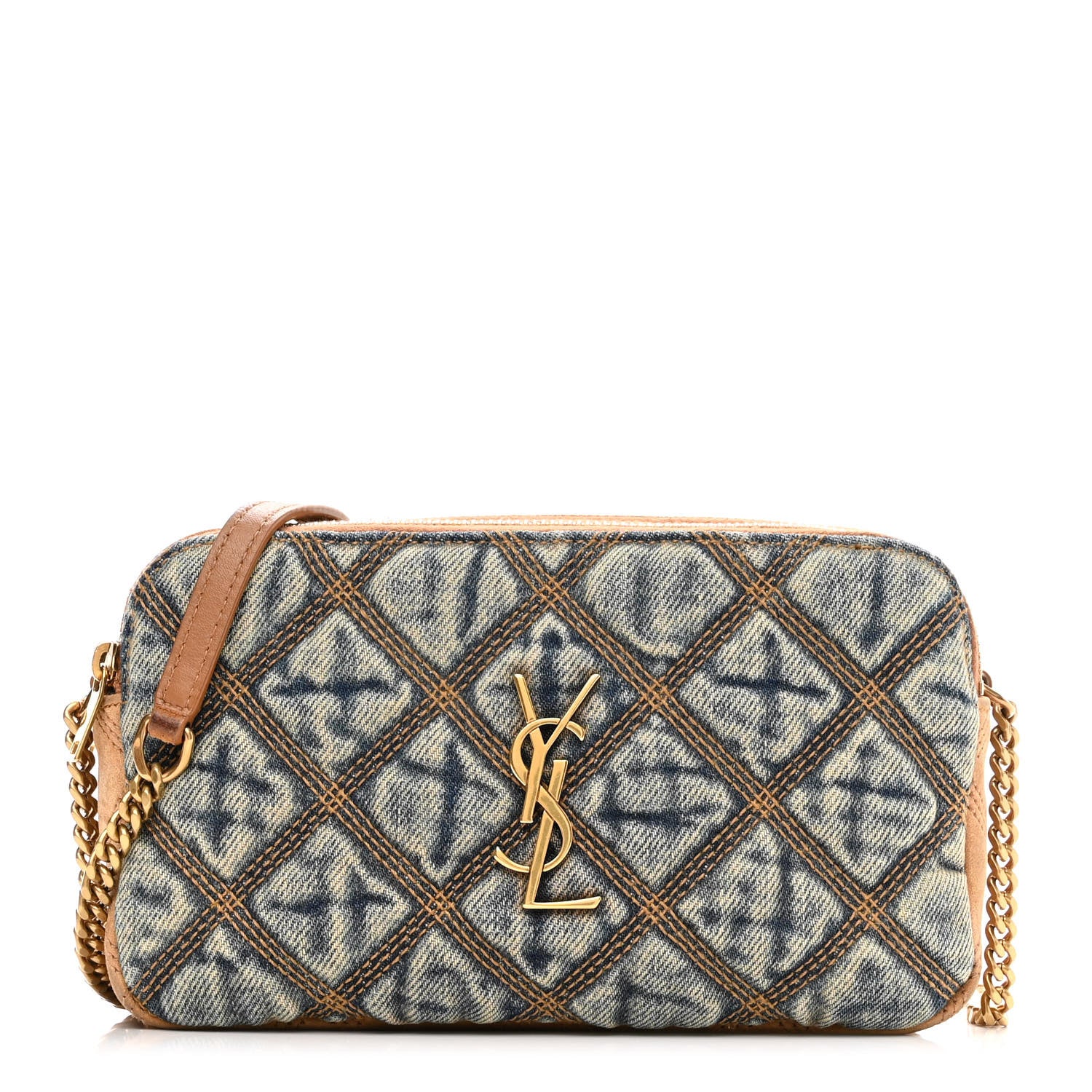 Saint Laurent Suede Denim Quilted Mini Becky Double Zip Bag Blue Cinnamon 1 of 15