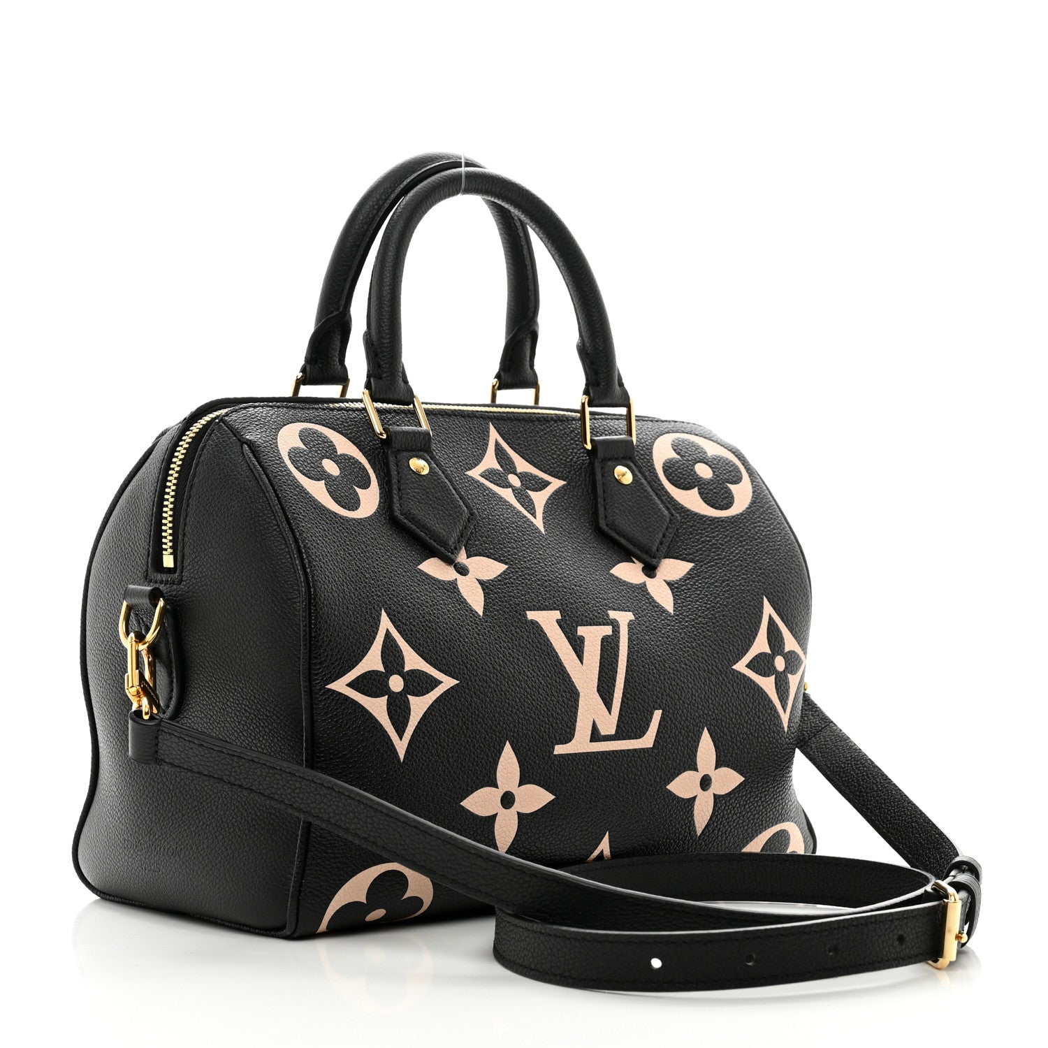 Louis Vuitton Empreinte Monogram Giant Speedy Bandouliere 25 Black Beige 3 of 11
