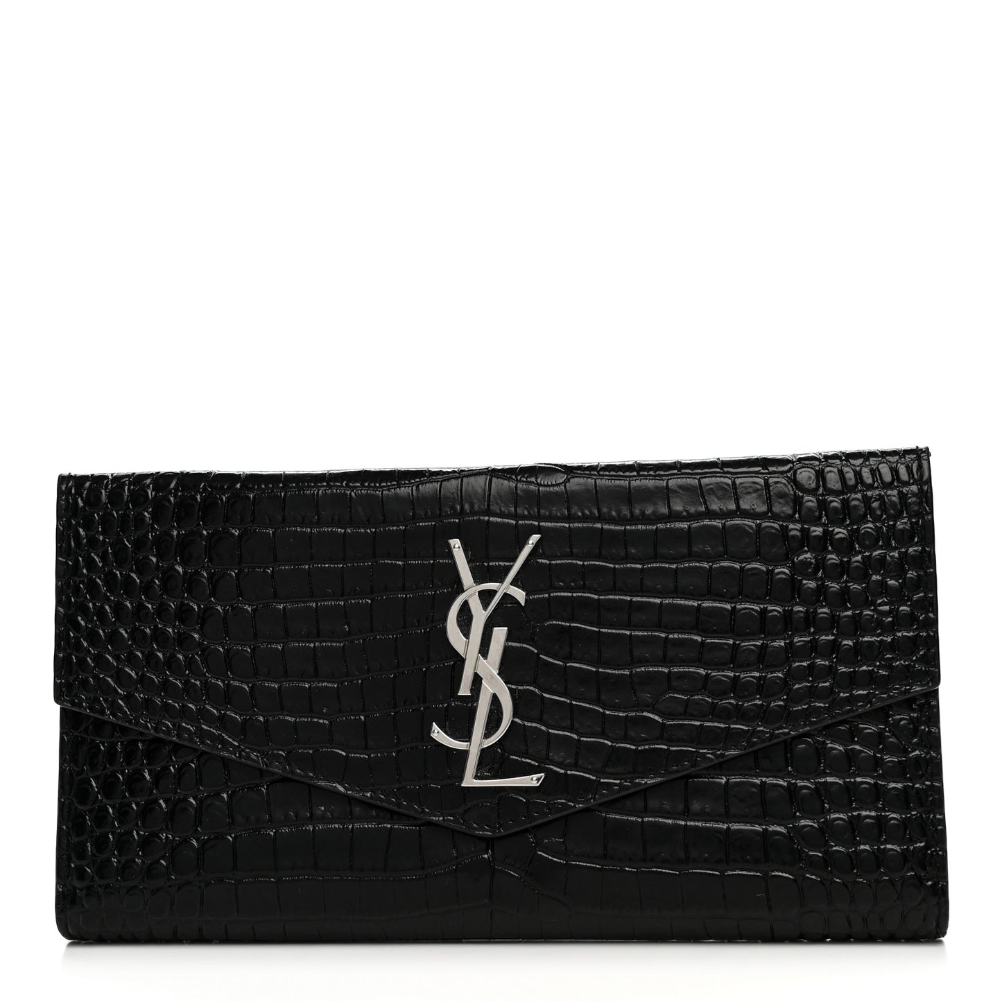 Calfskin Crocodile Embossed Monogram Uptown Wallet Black