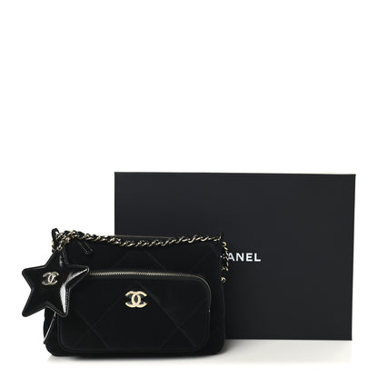 Chanel Velvet Effect Nylon Shiny Crumpled Calfskin Quilted Chanel 25 Clutch With Chain Black 12 of 12
