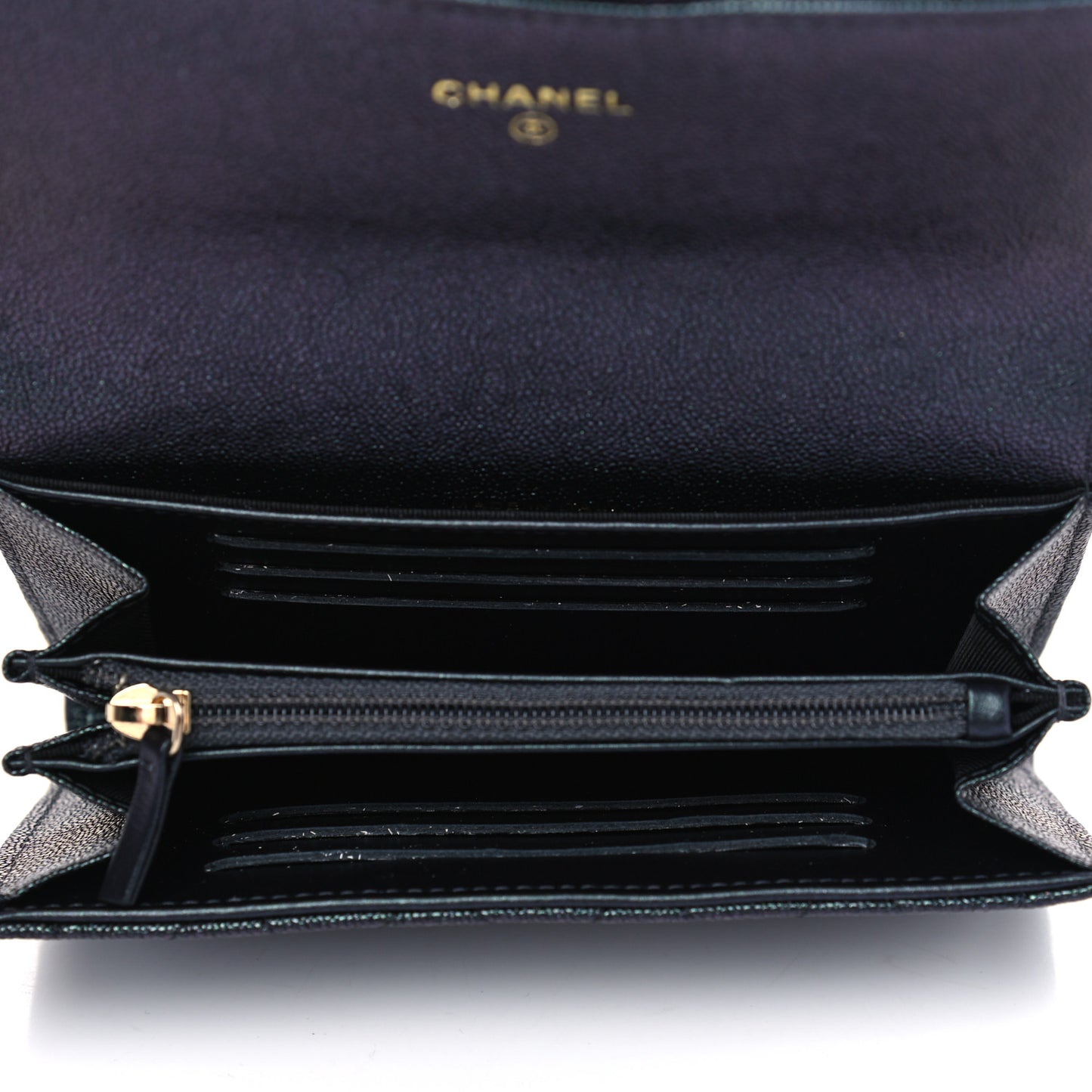 Iridescent Caviar Quilted Medium Flap Wallet Black