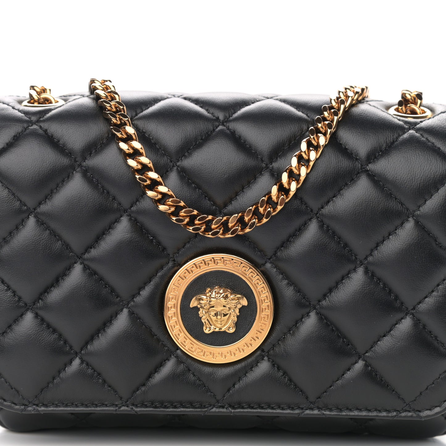 Nappa Quilted Small Medusa Chain Crossbody Black