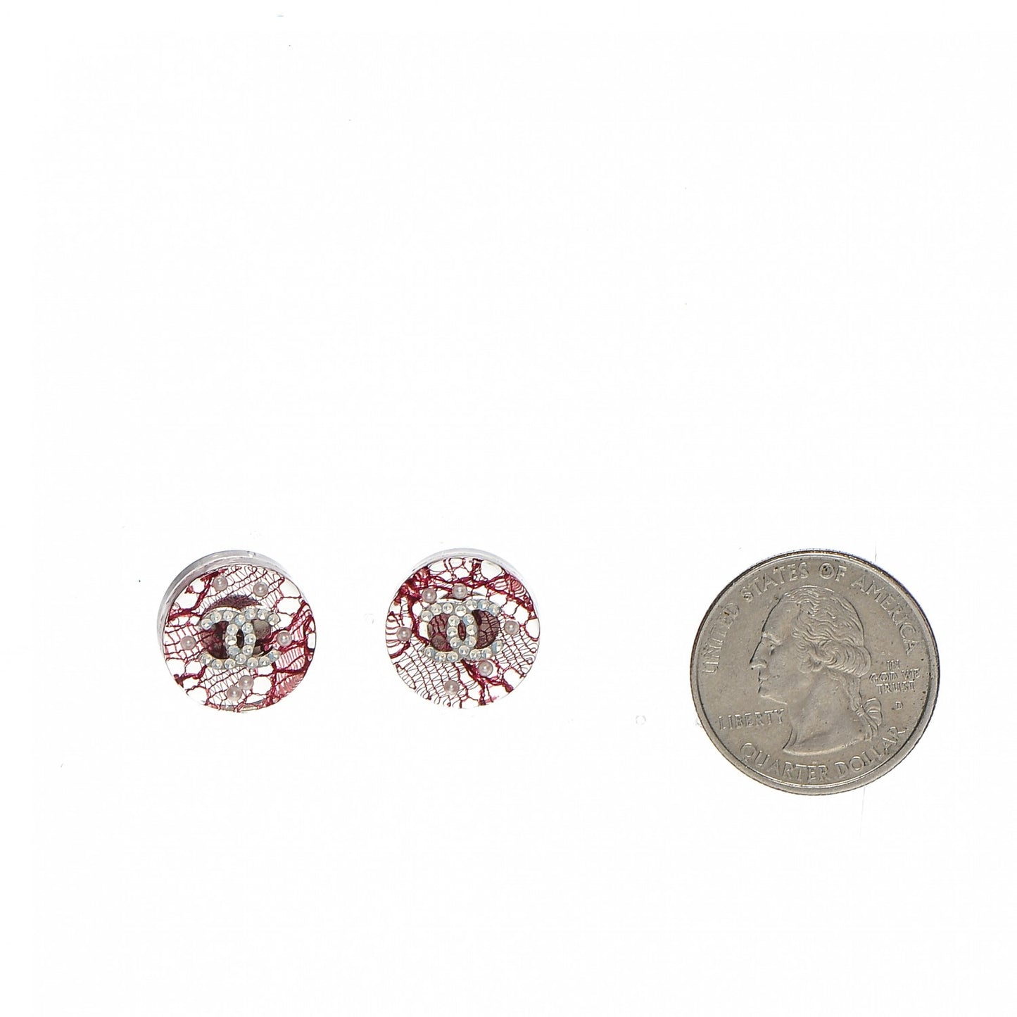 Resin Lace Pearl CC Earrings Pink