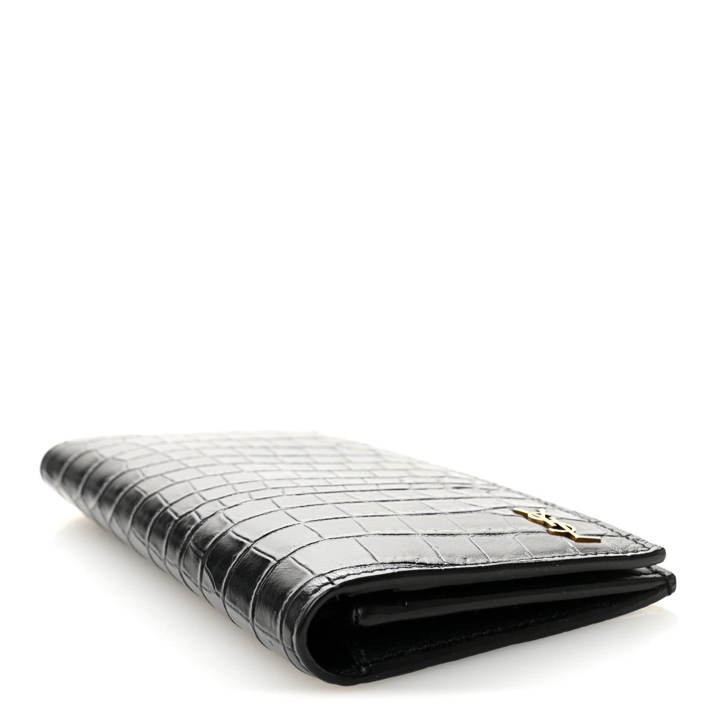 Calfskin Crocodile Embossed Monogram Vertical Wallet Black