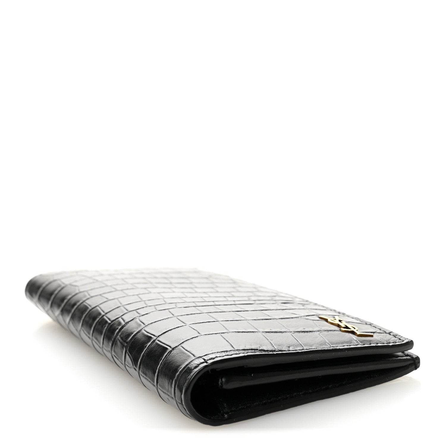 Saint Laurent Calfskin Crocodile Embossed Monogram Vertical Wallet Black 4 of 8