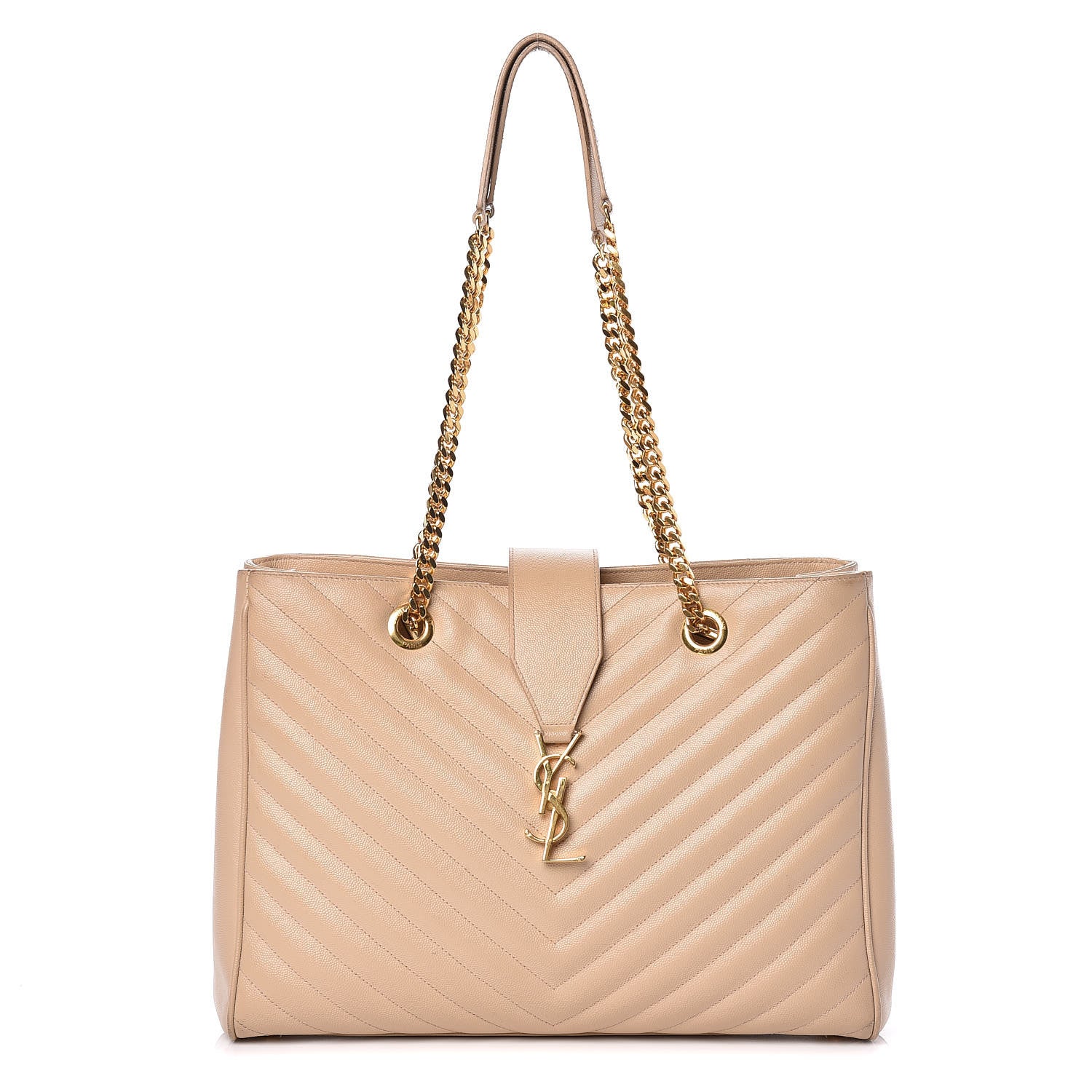 Saint Laurent Grain De Poudre Matelasse Chevron Monogram Shopping Bag Nude Powder 1 of 16