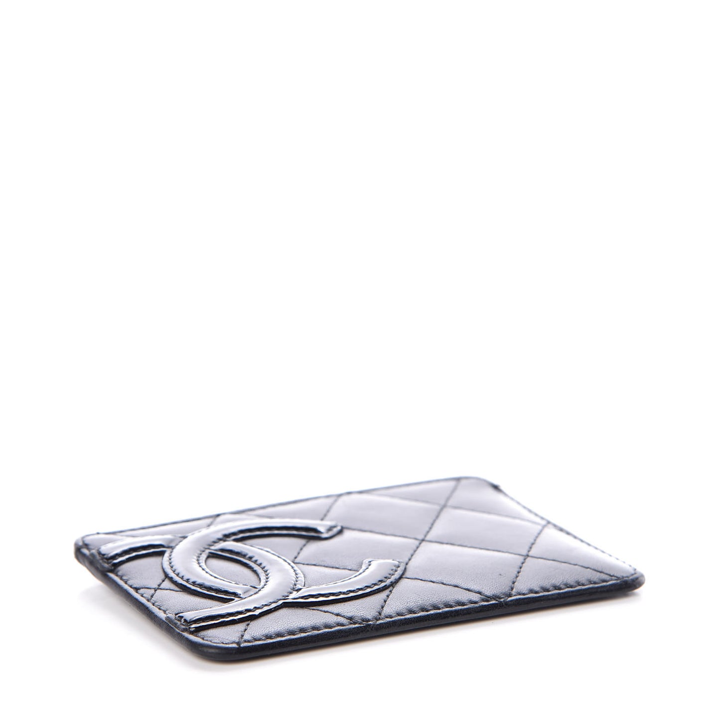 Calfskin Quilted Cambon Card Holder Black