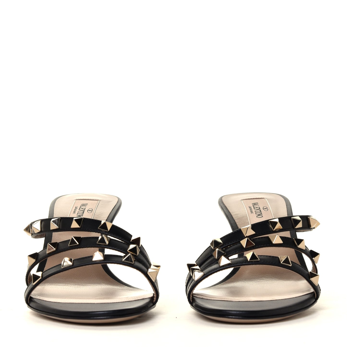 Calfskin Nappa Rockstud 60mm Slide Sandals 38 Black