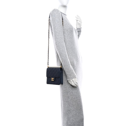 Chanel Iridescent Lambskin Quilted Chic Pearls Flap Navy Blue 2 of 11