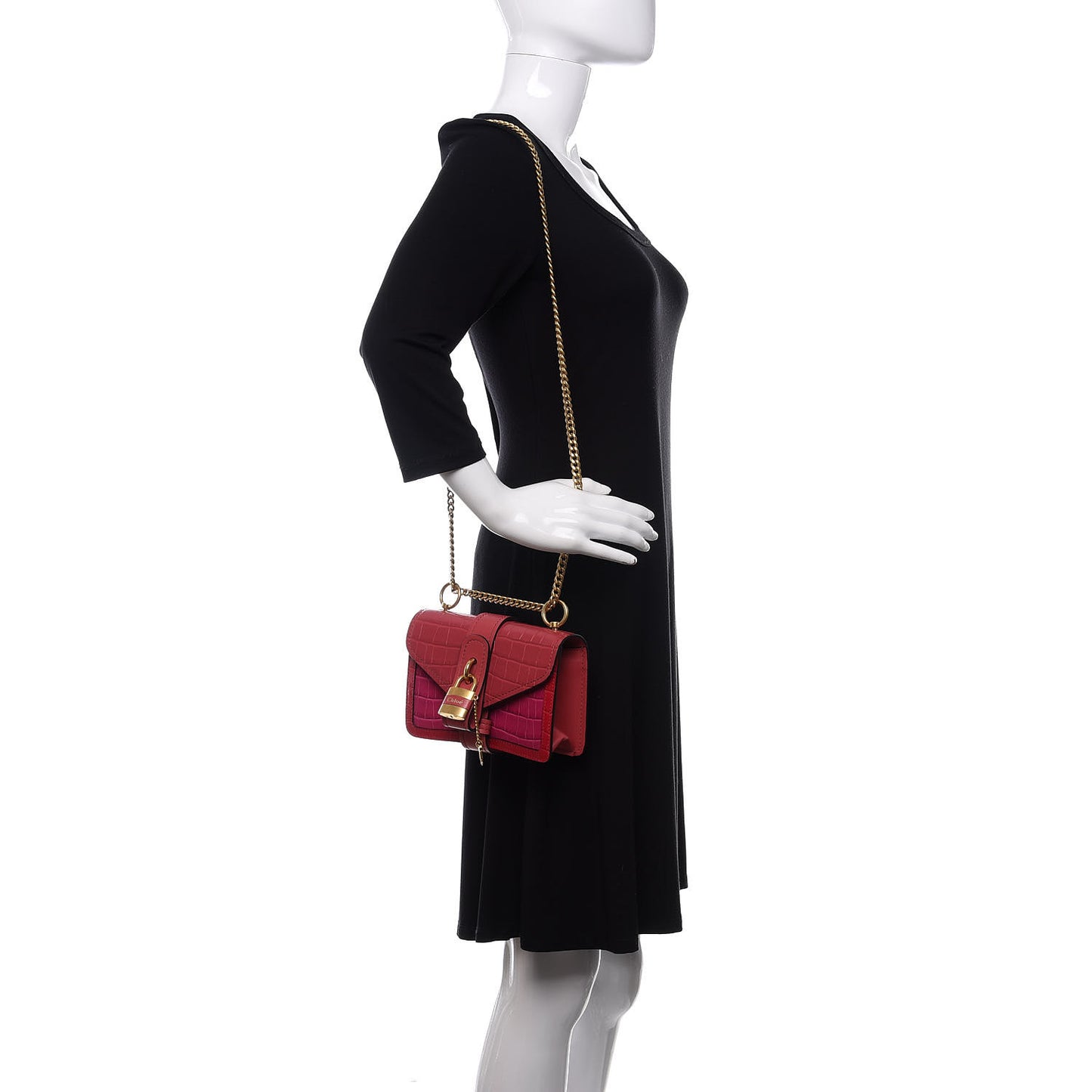 Calfskin Crocodile Embossed Mini Aby Chain Shoulder Bag Graphic Pink