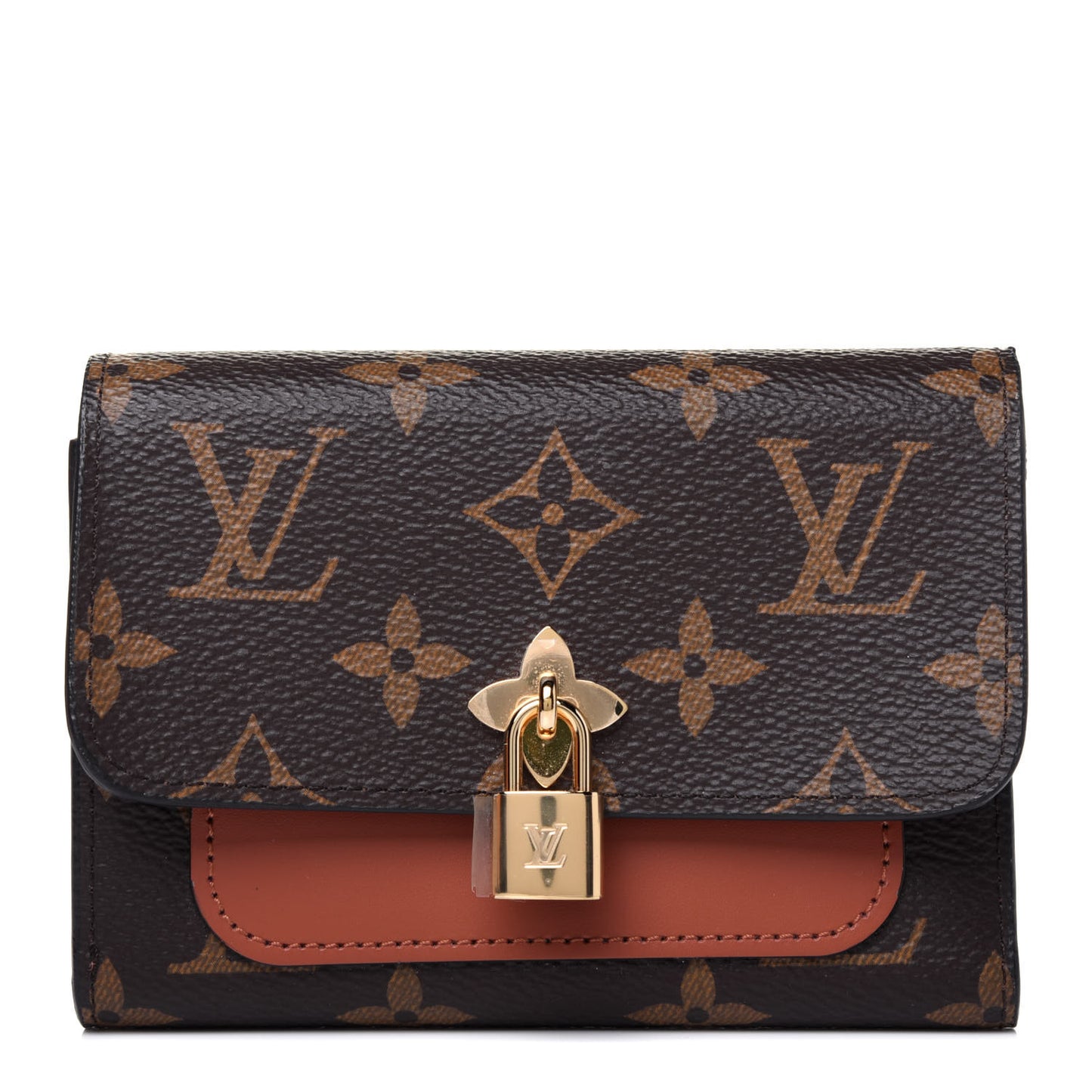Monogram Flower Lock Compact Wallet Caramel