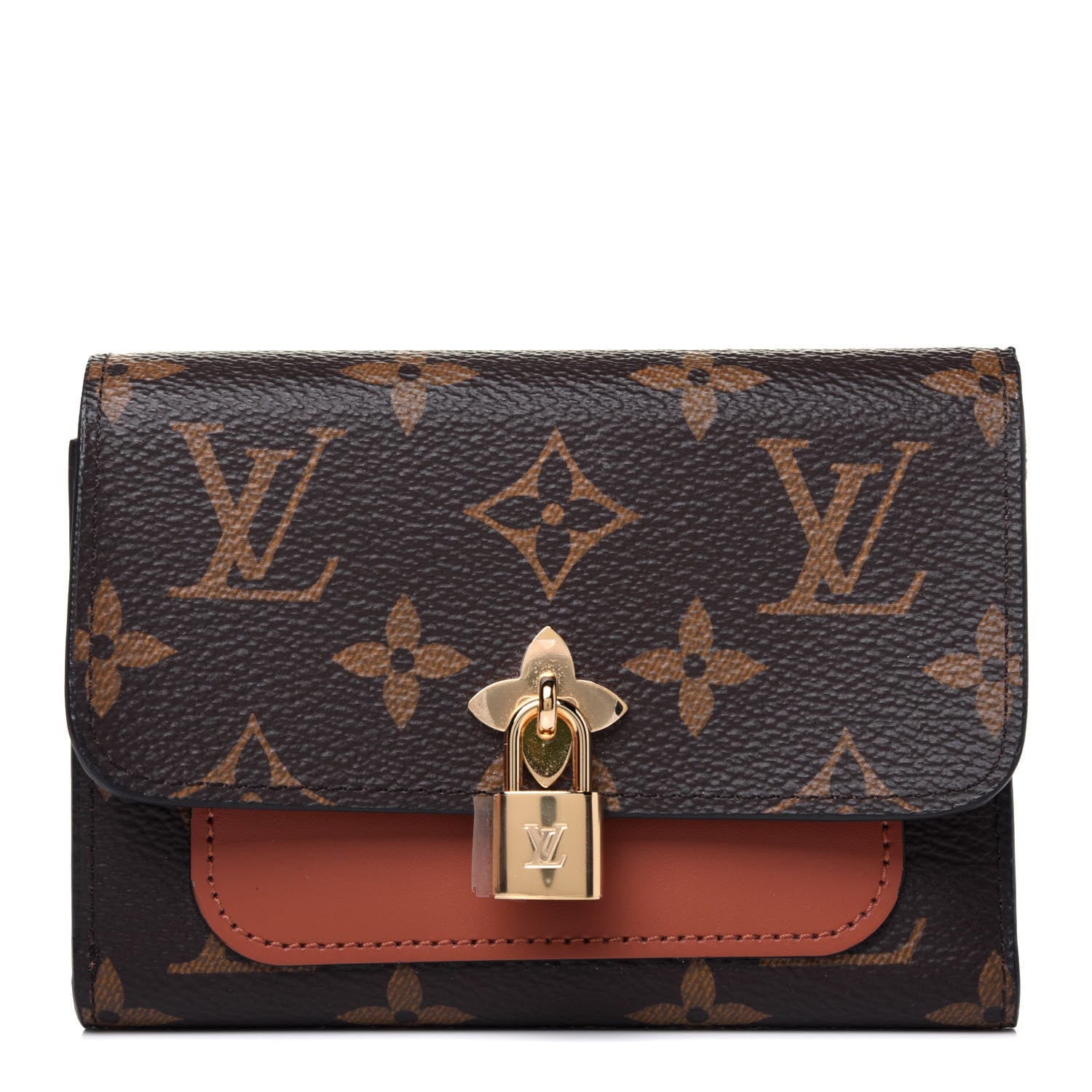 Louis Vuitton Monogram Flower Lock Compact Wallet Caramel 1 of 13