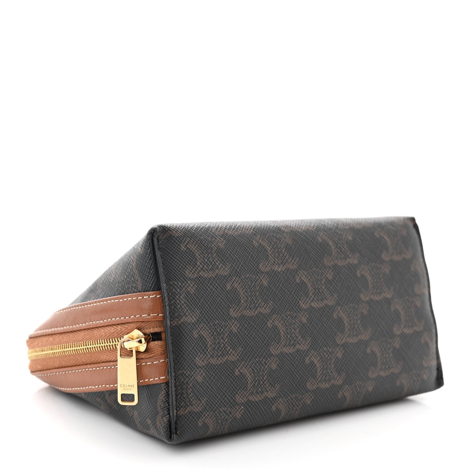 Celine Triomphe Canvas Lambskin Clutch On Chain Tan 4 of 11
