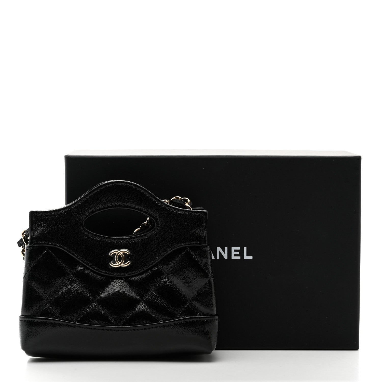 Chanel Shiny Lambskin Quilted Micro 31 Clutch With Chain Black 11 of 11