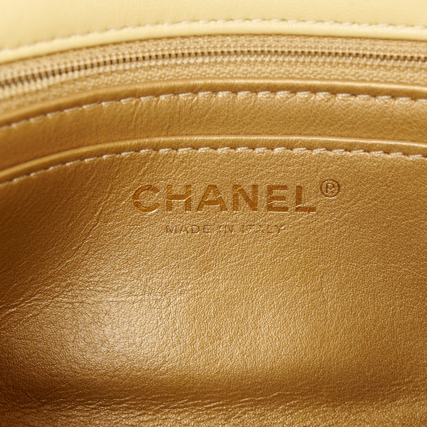 Lambskin Quilted Mini Rectangular Pearl Crush Flap Light Yellow