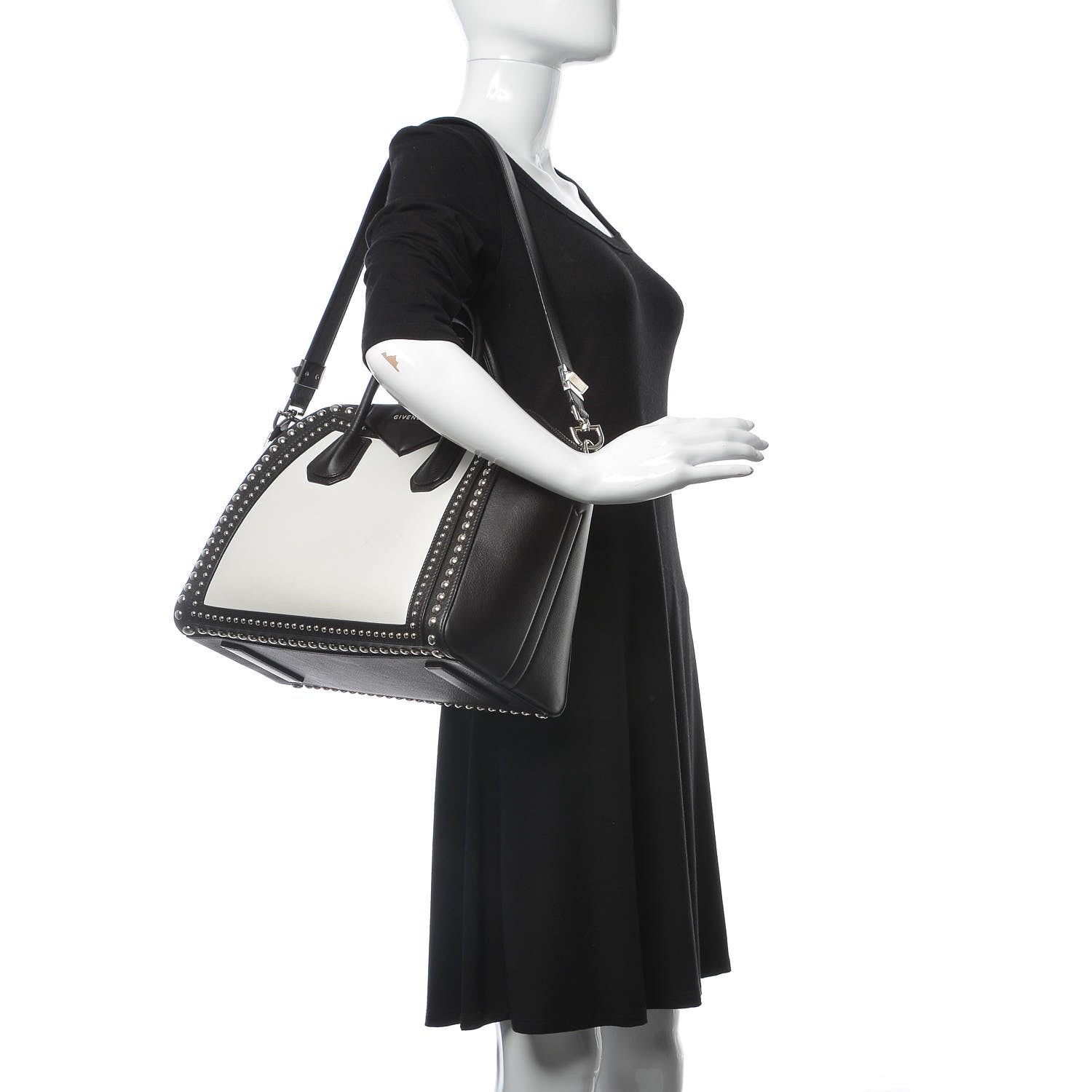 Givenchy Calfskin Medium Studded Bi-Color Antigona Black White 2 of 8