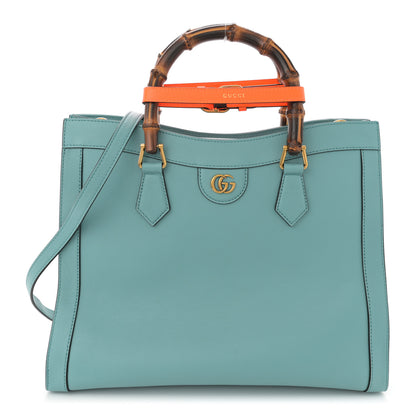 Gucci Wonka Grain Calfskin Medium Diana Tote Bag Dusty Azure Orange Fluo 1 of 13