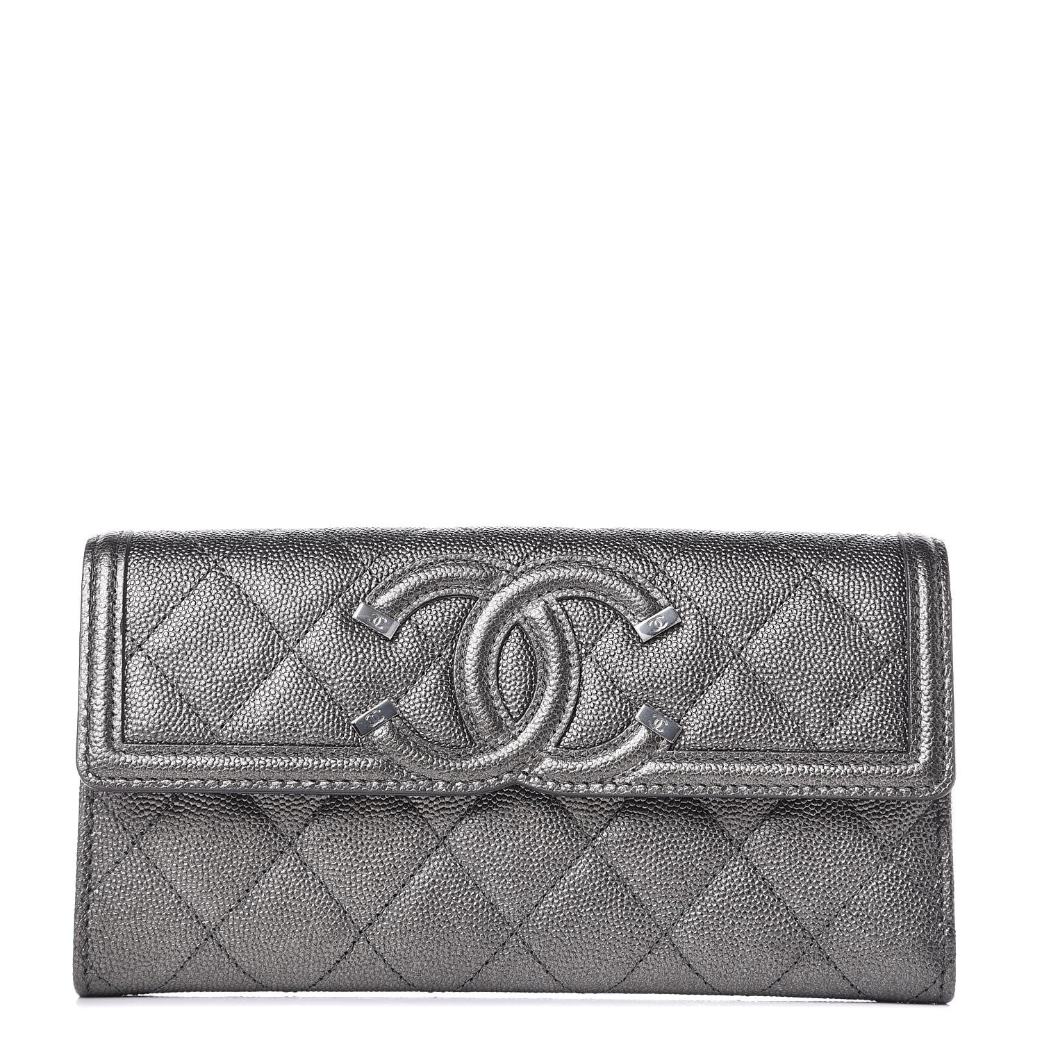 Chanel Metallic Caviar Filigree Flap Wallet Dark Silver 1 of 9