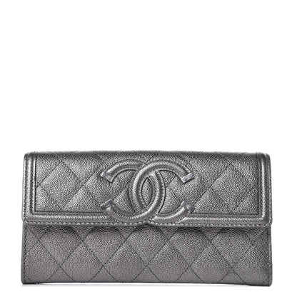 Chanel Metallic Caviar Filigree Flap Wallet Dark Silver 1 of 9