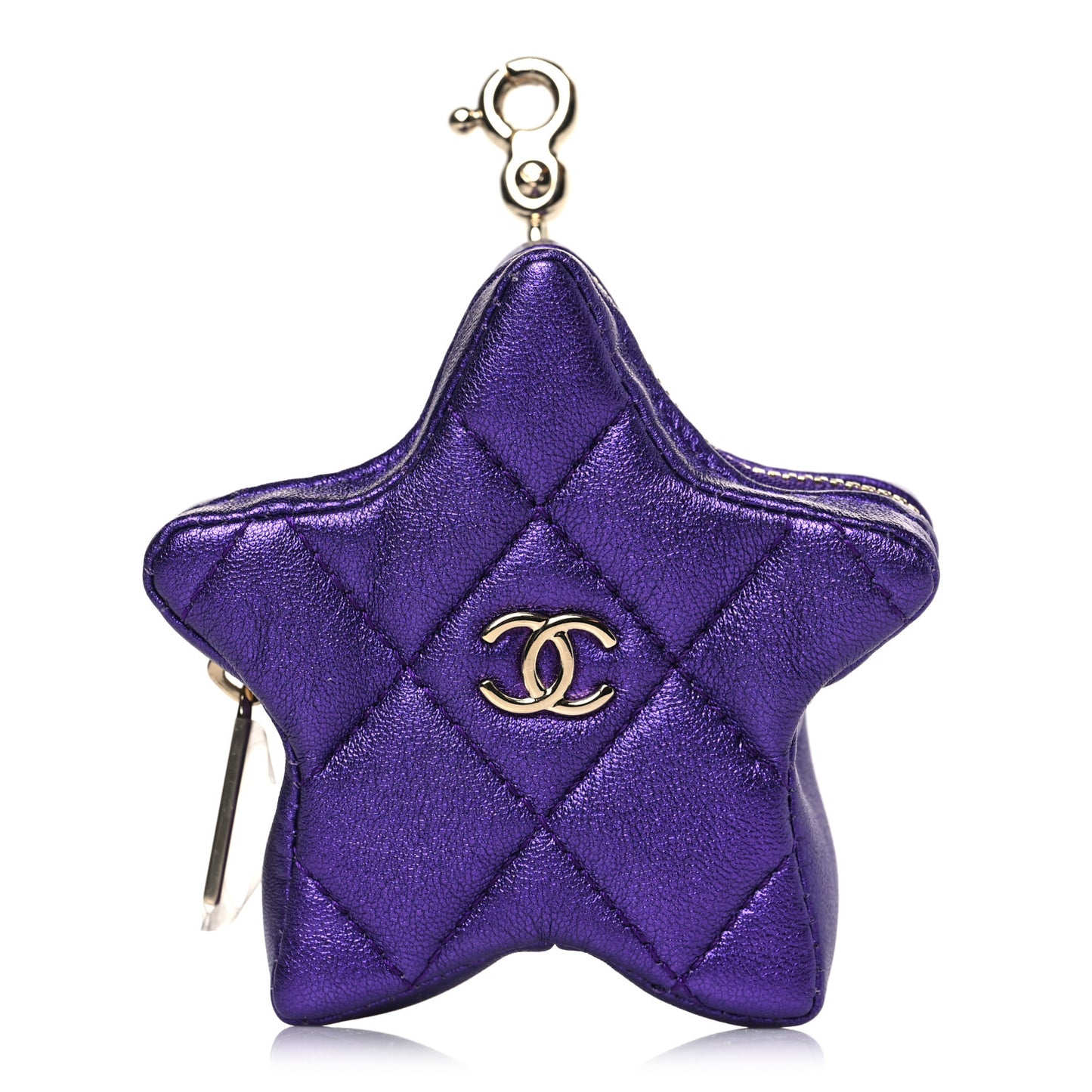 Metallic Lambskin Hollywood Boulevard Star Clip On Coin Purse Purple