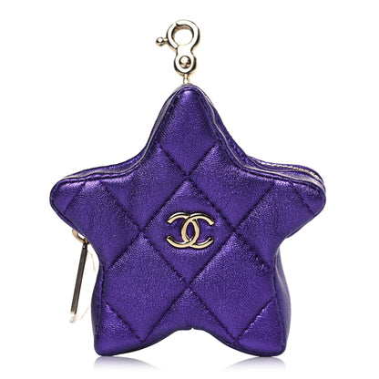 Chanel Metallic Lambskin Hollywood Boulevard Star Clip On Coin Purse Purple 1 of 9