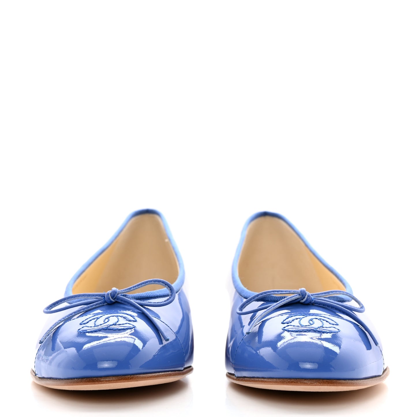 Patent Calfskin CC Cap Toe Ballerina Flats 40 Blue