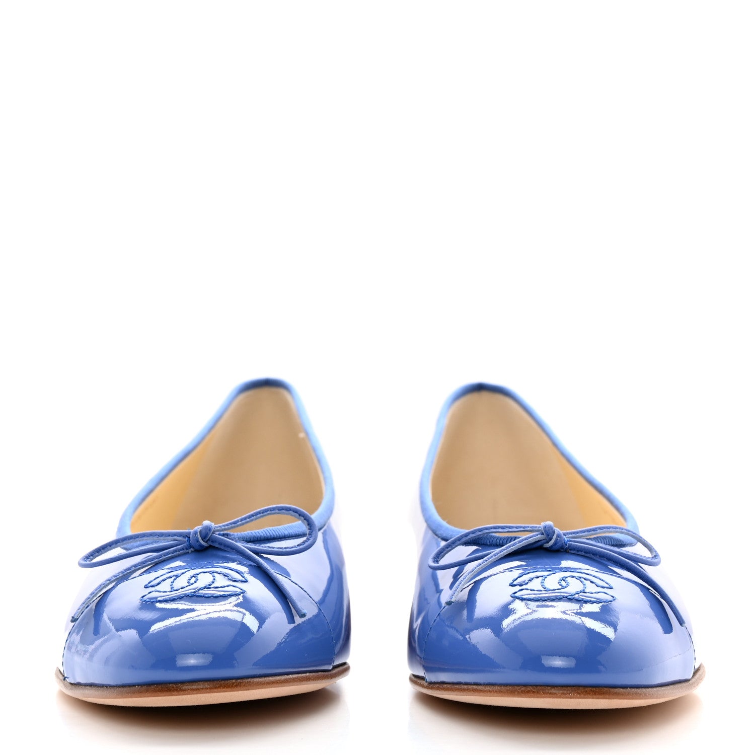 Chanel Patent Calfskin CC Cap Toe Ballerina Flats 40 Blue 2 of 9