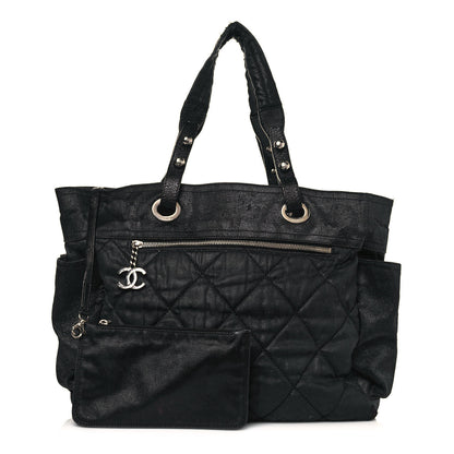 Chanel Coated Canvas Quilted Large Paris Biarritz Tote Black 1 of 19