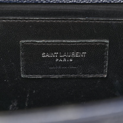 Saint Laurent Grain De Poudre Textured Mixed Matelasse Triquilt Medium Monogram Satchel Deep Marine 6 of 13