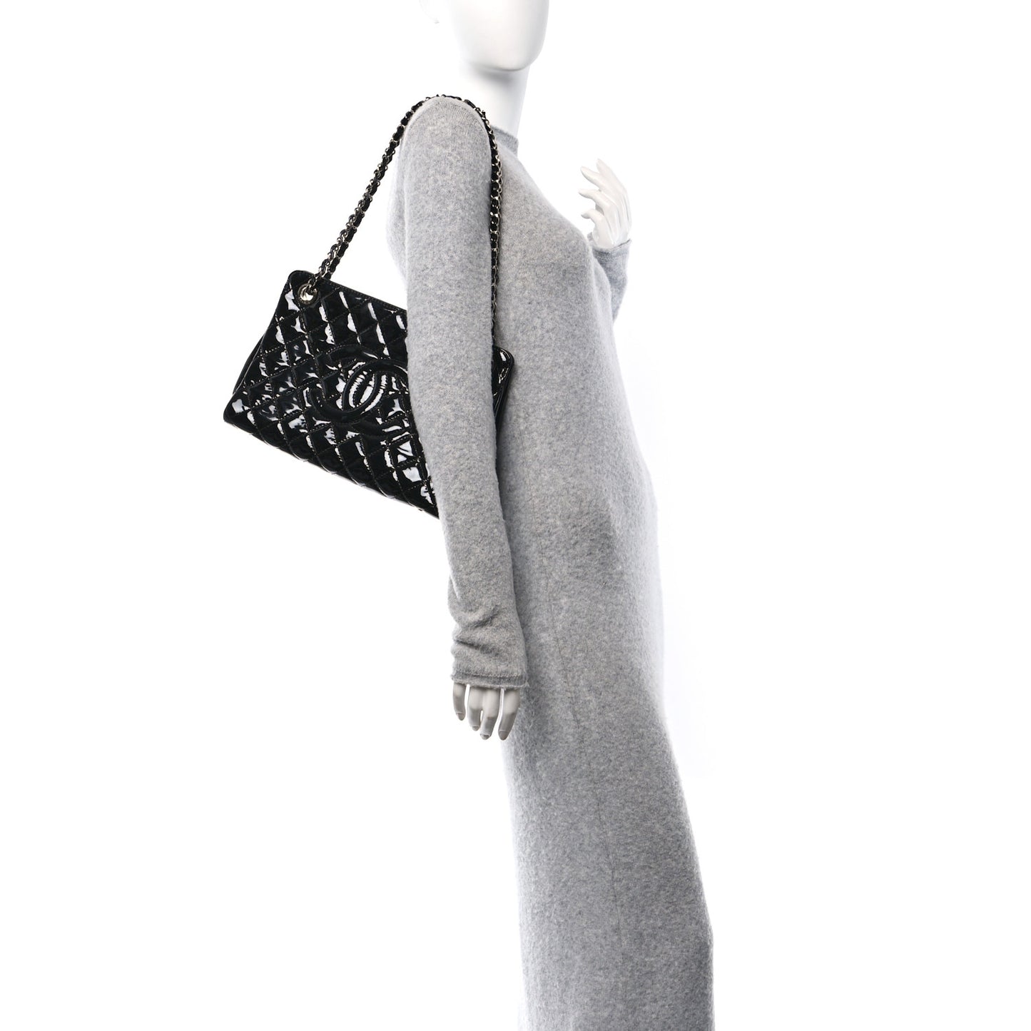 Patent Quilted Timeless CC Shopping Tote Black