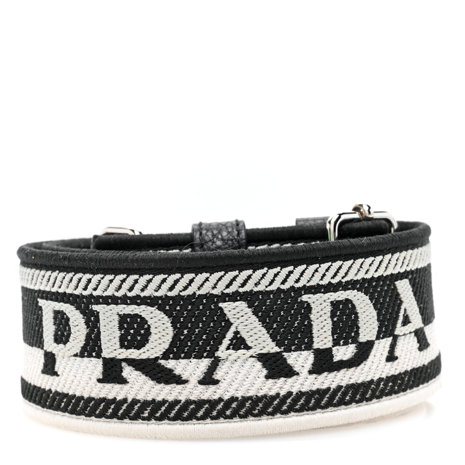 Prada Canvas Calfskin Logo Shoulder Strap Black White 2 of 4