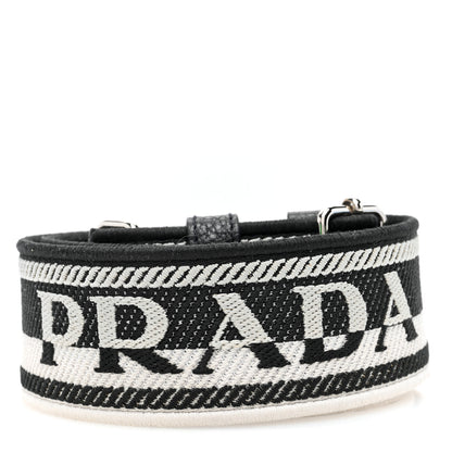 Prada Canvas Calfskin Logo Shoulder Strap Black White 2 of 4
