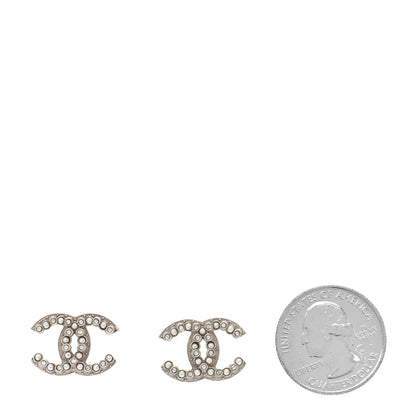 Chanel Crystal Pearl CC Earrings Silver 2 of 5