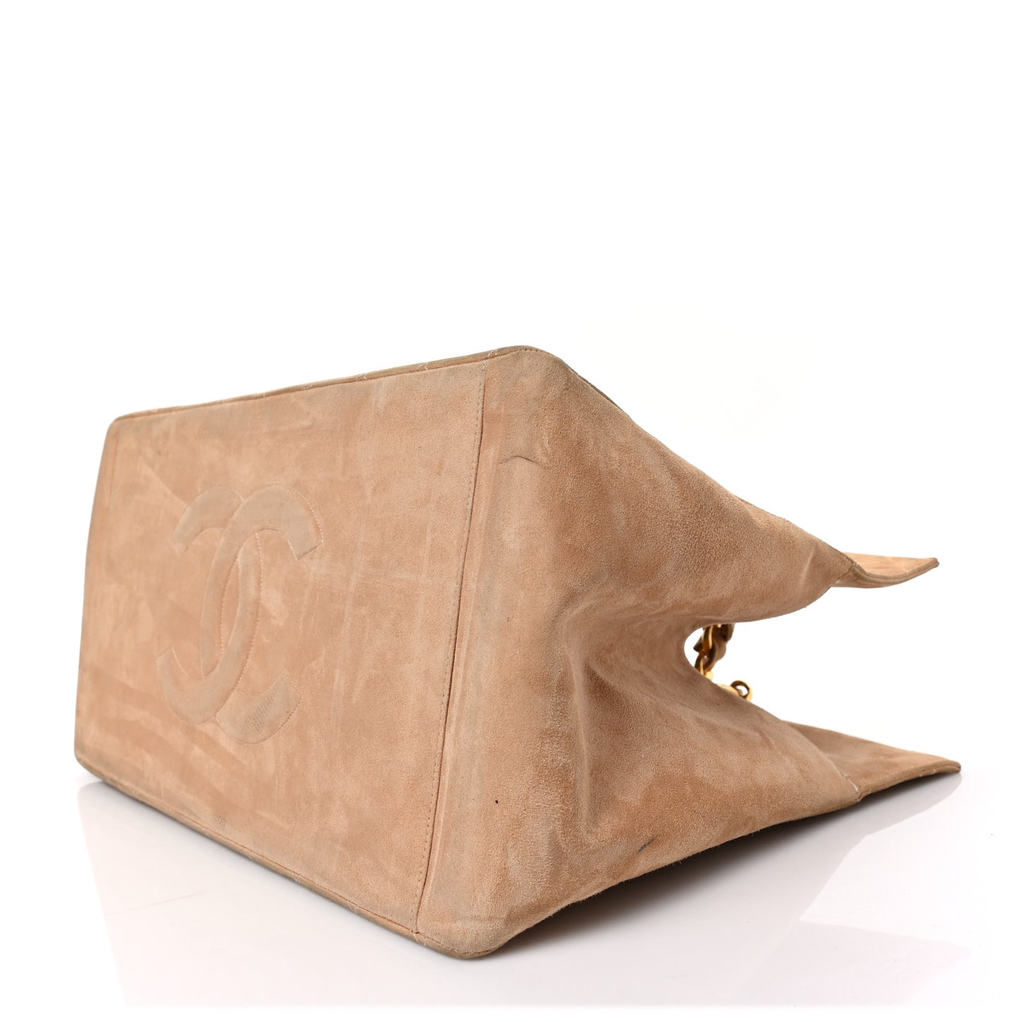 Suede Quilted CC Timeless Shopping Tote Beige