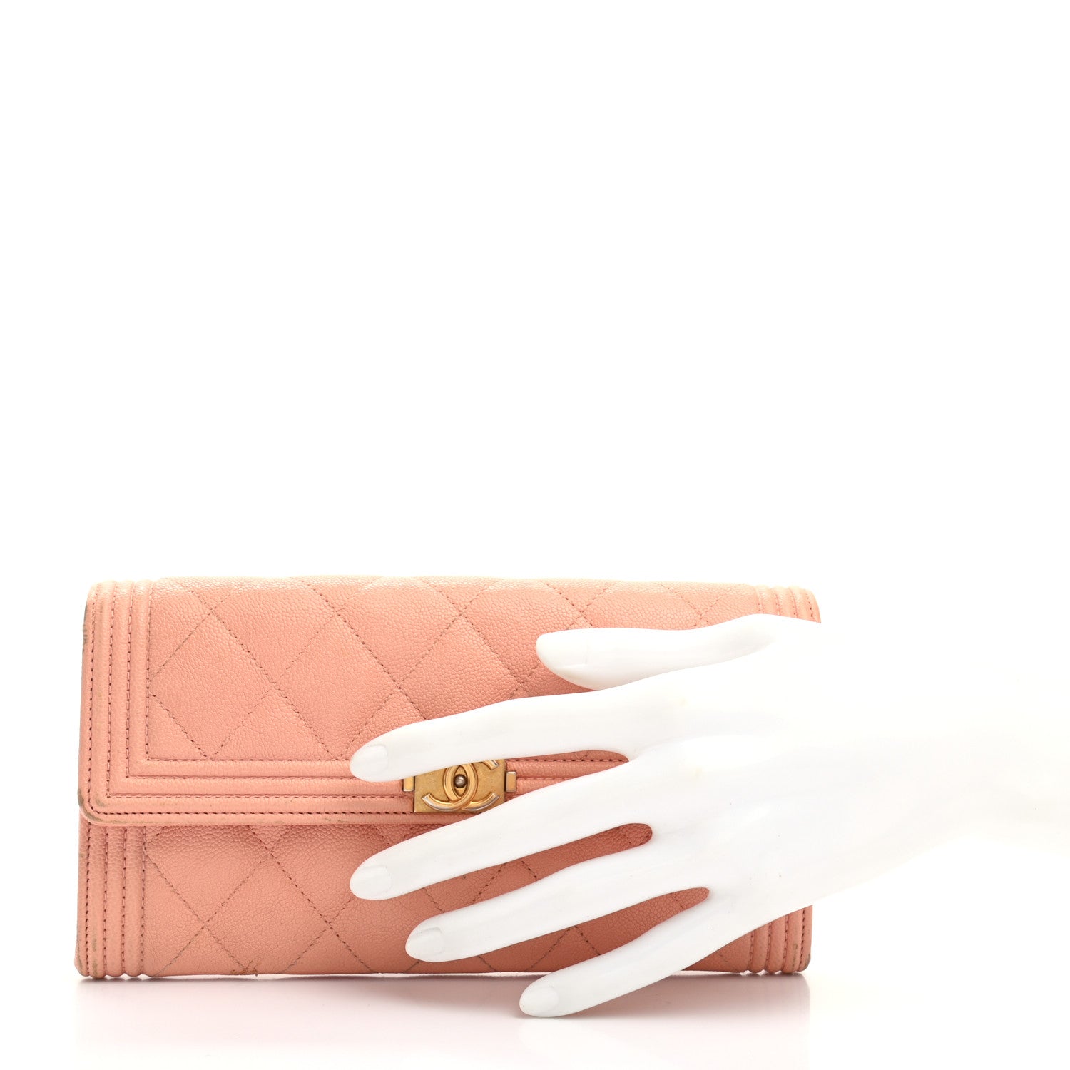 Chanel Caviar Quilted Large Boy Gusset Flap Wallet Rose Claire 2 of 17