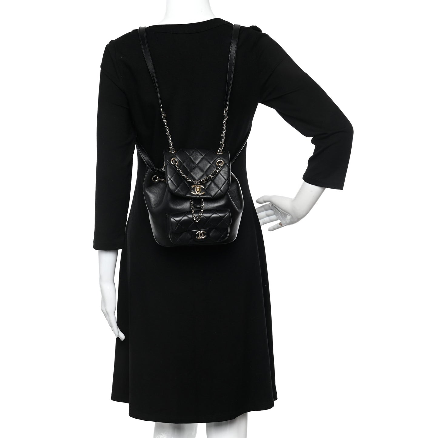 Lambskin Quilted Small Duma Drawstring Backpack Black