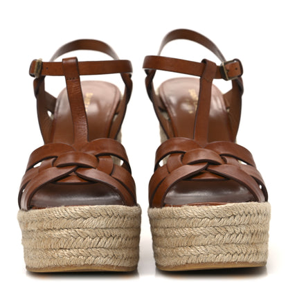 Saint Laurent Calfskin 85 Platform Espadrille Wedge Sandals 37.5 Brown 3 of 10