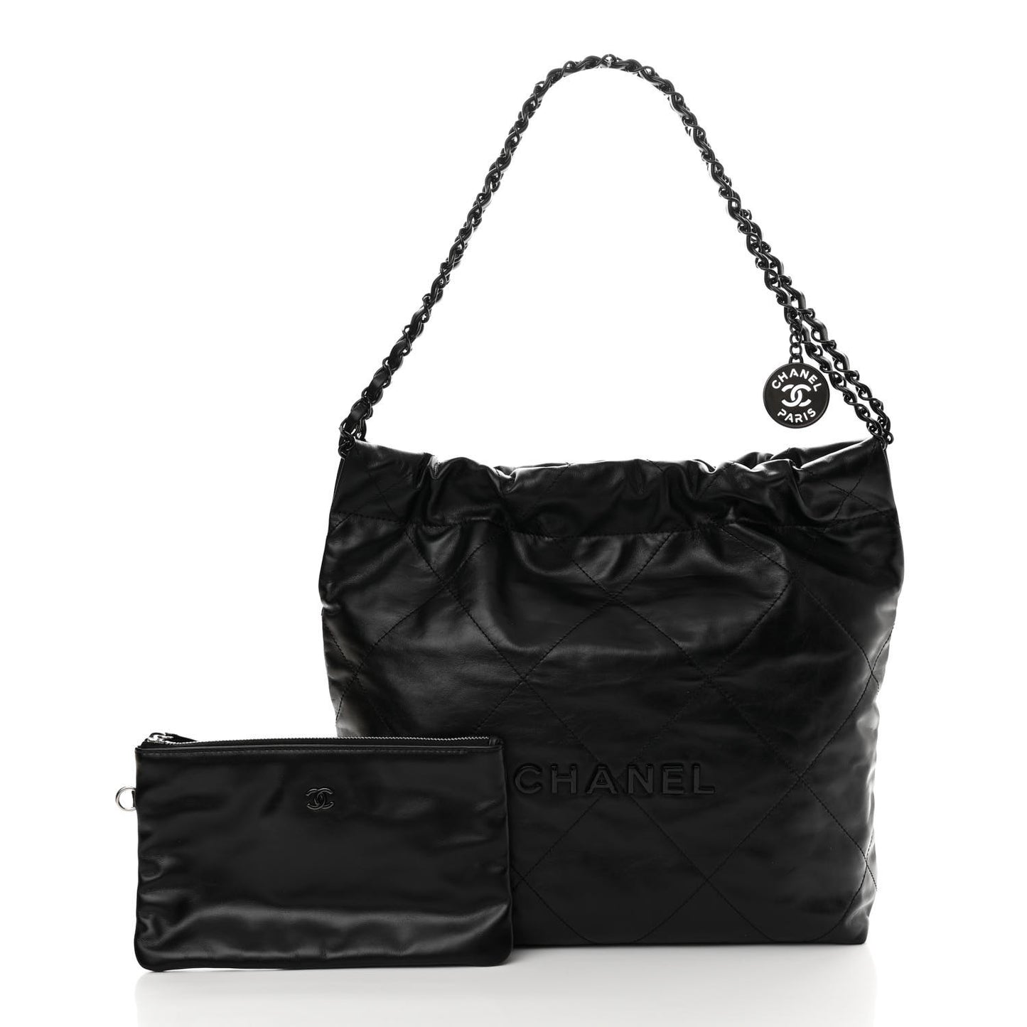 Shiny Calfskin Quilted Small Chanel 22 So Black