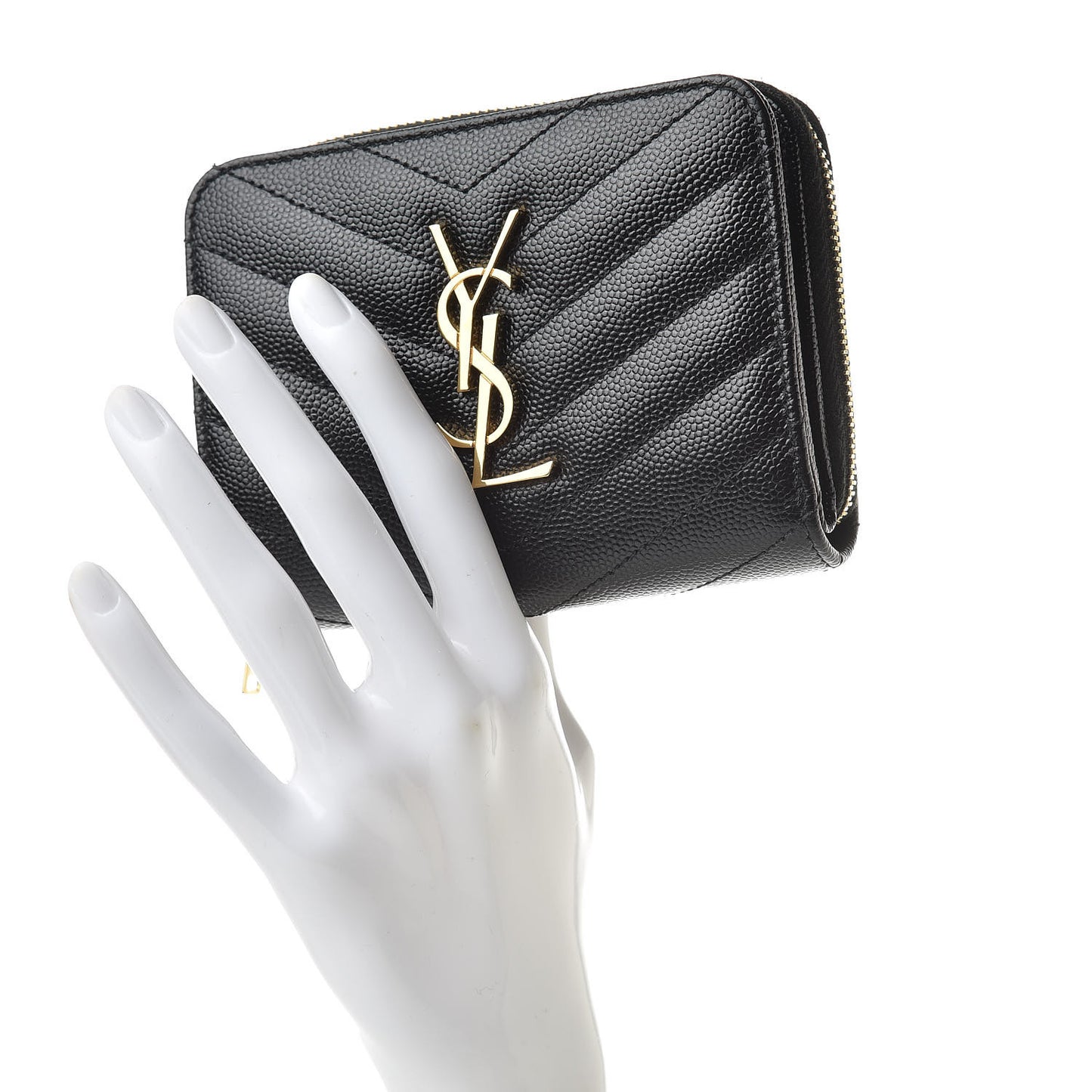 Grain De Poudre Matelasse Chevron Monogram Compact Zip Around Wallet Black